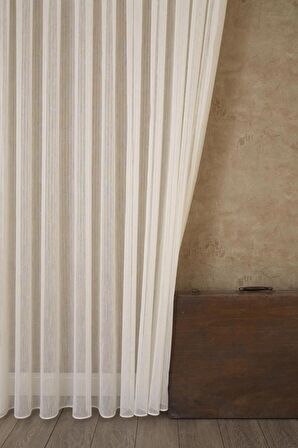 Massarelli İnce Çizgili Şantuklu Tül Krem 1-2,5