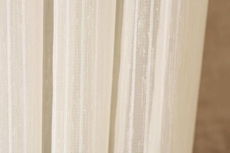 Massarelli İnce Çizgili Şantuklu Tül Krem 1-2,5
