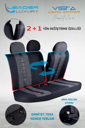 Renault R9 Spring Keten Oto Koltuk Kılıfı Ön Arka Set Siyah Vista Seri