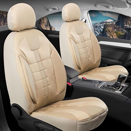 
Volkswagen Passat Uyumlu Deri Detaylı Oto Koltuk Kılıfı Ön Arka Set Vista Bej 