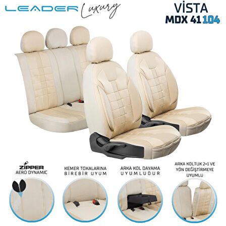 Nissan Country Uyumlu Deri Detaylı Oto Koltuk Kılıfı Ön Arka Set Vista Bej 