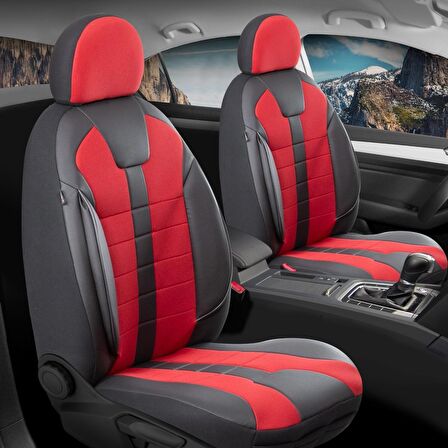 Nissan Qashqai Uyumlu Deri Detaylı Oto Koltuk Kılıfı Ön Arka Set Vista Siyah Kırmızı