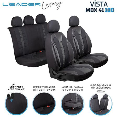 
Seat İbiza ESKİ Uyumlu Deri Detaylı Oto Koltuk Kılıfı Ön Arka Set Vista Siyah