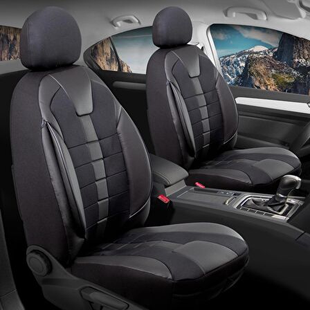 Opel Crosland Uyumlu Deri Detaylı Oto Koltuk Kılıfı Ön Arka Set Vista Siyah
