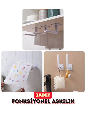 3 Adet Çok Amaçlı Fonksiyonel Pratik Çok Yönlü Askılık