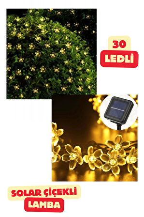 30 Ledli Solar Çiçek Bahçe Yazlık Aydınlatma Lambası Güneş Enerjili Led Sarı Işık