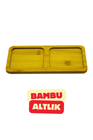 2 Bölmeli Bambu Yağdanlık Sirkelik Bardaklık 10 cm x 19,5 cm Altlık Dikdörtgen Altlığı
