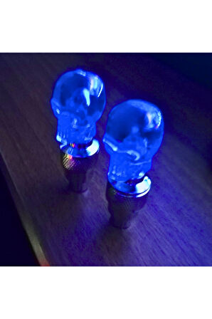 1 ÇİFT 2 Adet Mavi Renk Hareket Sensörlü Led Işıklı Sibop Kafatası Şekilli Bisiklet Araç Motor Lamba