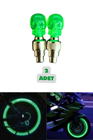 1 ÇİFT 2 Adet Yeşil Renk Hareket Sensörlü Led Işıklı Sibop Kafatası Şekilli Bisiklet Araç Motor Lamba