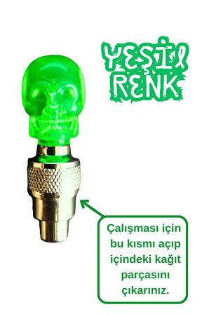 1 ÇİFT 2 Adet Yeşil Renk Hareket Sensörlü Led Işıklı Sibop Kafatası Şekilli Bisiklet Araç Motor Lamba