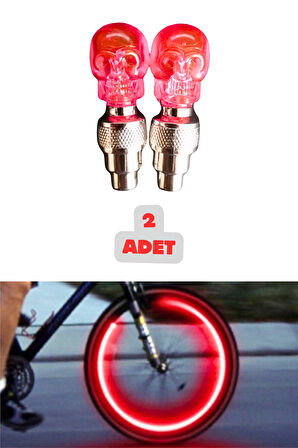 1 ÇİFT 2 Adet Kırmızı Renk Hareket Sensörlü Led Işık Sibop Kafatası Şekilli Bisiklet Araç Motor Lamba