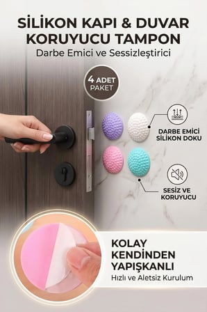 4'lü Silikon Kapı Duvar Mobilya Koruyucu Tampon Darbe Emici Sessizleştirici Stoper