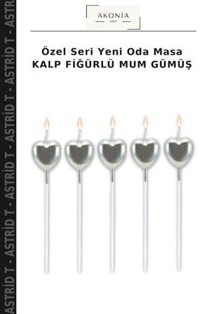 Özel Seri Yeni Oda Masa KALP FİĞÜRLÜ MUM GÜMÜŞ