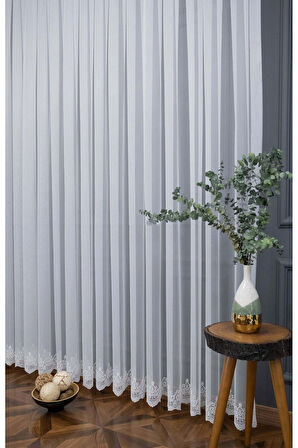 Arne Desen Etek İşlemeli Sade Düz Yeni Desen Tasarım 1/2 Kat Pileli Tül Perde