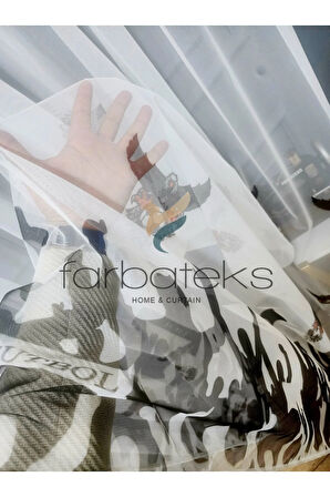 Bjk Karakartal Taraftar Siyah Beyaz 3Kat Pileli Tül Perde