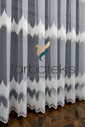 Brillant Zigzag Spor Tasarım Desen Model Tül Perde Işlemeli Tül 2Kat Pileli Tül Perde