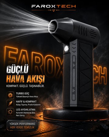 Turbo Güçlü Şarjlı Mini Hava Üfleyici – LED Işıklı Taşınabilir Yüksek Basınçlı Temizlik Fanı