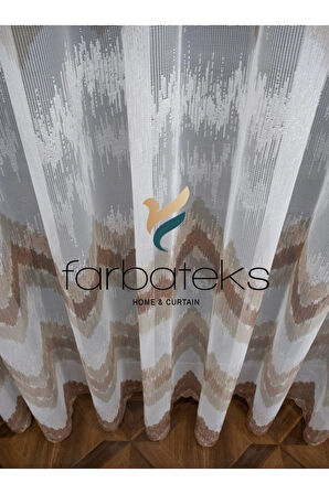 Harmony Zikzak Desen Bej Vizon Kahve Renkli Tasarım 3Kat Pileli Tül Perde