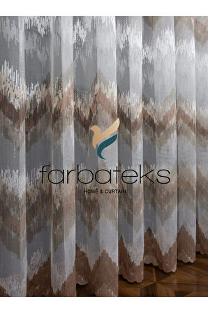 Harmony Zikzak Desen Bej Vizon Kahve Renkli Tasarım 3Kat Pileli Tül Perde