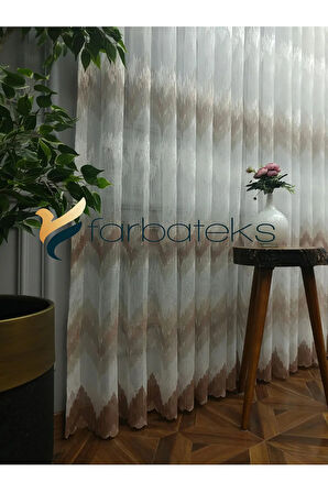 Harmony Zikzak Desen Bej Vizon Kahve Renkli Tasarım 3Kat Pileli Tül Perde