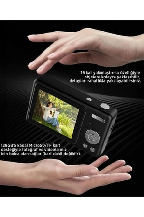 Retro Kamera | Nostaljik | 16X Zoom | Video - Fotoğraf Çekimi | Hafıza Kartı Desteği !