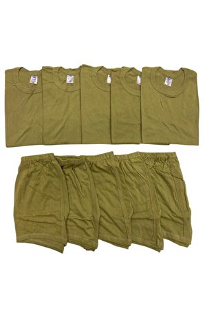 Erkek Haki Askeri Fanila Boxer Giyim Seti  5'li