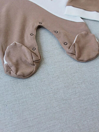 0-3 3-6 Ay Lucky Baby Nakışlı Es Çizgi Boy Şapkalı Erkek Bebek Tulumu Kahverengi