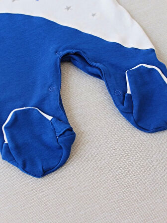 0-3 3-6 Ay Lucky Baby Nakışlı Es Çizgi Boy Şapkalı Erkek Bebek Tulumu Lacivert