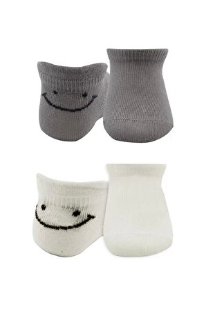 2'li Sneakers Smile Penye Çorap Bs20106 Gri Ekru
