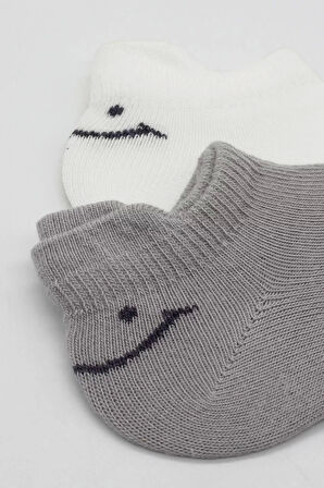 2'li Sneakers Smile Penye Çorap Bs20106 Gri Ekru