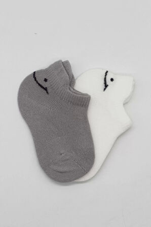 2'li Sneakers Smile Penye Çorap Bs20106 Gri Ekru