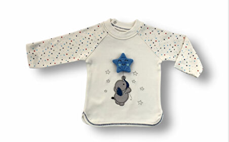 3-6 6-9 9-12 Ay Kutup Yıldızı Nakışlı Bandajlı Uzun Kollu Sweat 3lü Erkek Bebek Takımı Ekru