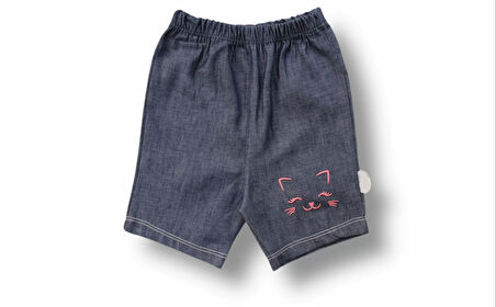 6-9 9-12 12-18 Ay Vip Kedi Baskılı Bandanalı Kısa Kollu Sweat 3lü Kız Bebek Takımı Pudra