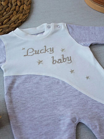 0-3 3-6 Ay Lucky Baby Nakışlı Es Çizgi Boy Şapkalı Erkek Bebek Tulumu Kahvemelanj