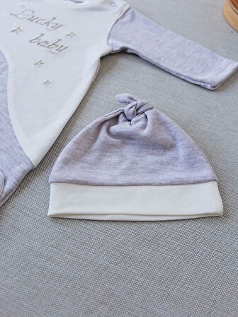 0-3 3-6 Ay Lucky Baby Nakışlı Es Çizgi Boy Şapkalı Erkek Bebek Tulumu Kahvemelanj