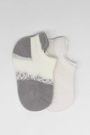 2'li Penye Sneakers Çorap Bs20105 Ekru Gri