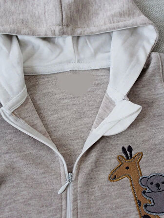 6-9 9-12 Ay Ef Çizgi Boy Fermuarlı Zürafa Nakışlı Kapşonlu Kız Erkek Bebek Tulumu Kahvemelanj