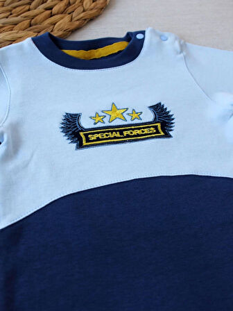 3-6 9-12 12-18 Ay Özel Kuvvetler Nakışlı Bere Şapkalı Kız Erkek Bebek Tulumu Lacivert