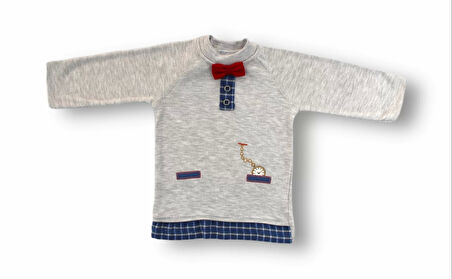 3-6 6-9 9-12 Ay Cep Saat Nakışlı Şapkalı Uzun Kollu Sweatli 3lü Erkek Bebek Takımı Mavi