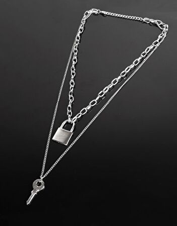 Anahtarlı 90S Vintage Kilitli Zincir Kolye FT1403GM