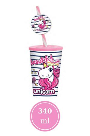 Flosoft Unicorn Desenli Çocuk Pipetli Bardak 340ml ve Büyük Boy Kumbara 2’li Set