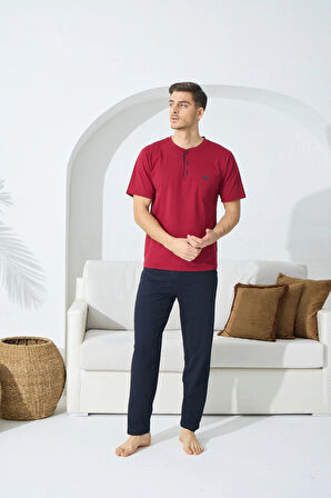 9514 Erkek Midi Yaka Kısa Kol Pijama Takım