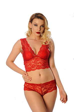 Azze Kırmızı Bralet Dantelli Sütyen Takım 2' Li - 6255