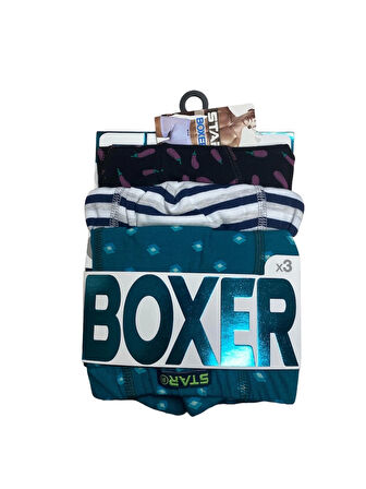 Star 106 Desenli Pamuklu Kemer Likralı 3'lü Boxer