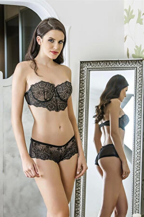 Straplez Sütyen, Boxer Takım Siyah (brf3513)