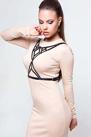 Şık Desenli Göğüs Üzeri Deri Harness - Brf193