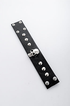 Skull Spike Suni Deri Bileklik