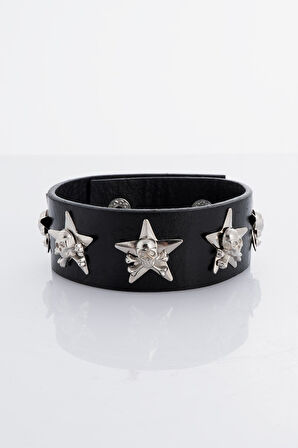 Star Skull Suni Deri Bileklik