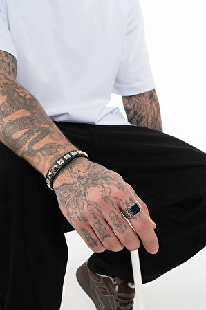 Gothic Button Suni Deri Bileklik