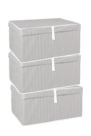 Mega Kutu Hurç, Yastık Çarşaf Kıyafet Dolap İçi Düzenleyici Mukavva Destekli (60x40cm) 3 Adet Gri